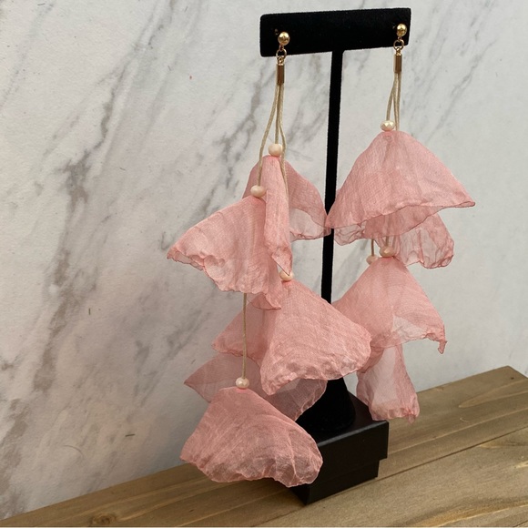 Bohemian Long Pale Pink Flower Tassel Earrings - Picture 4 of 14